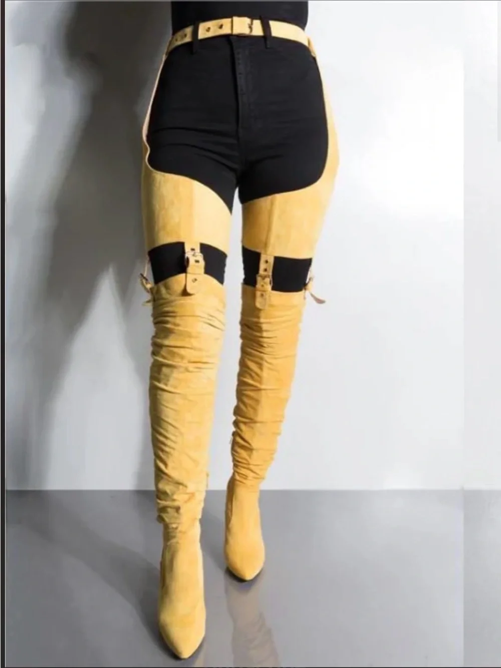 🖤✨ New Over-the-Knee Gold Thigh High Boots | Size 8 | Pointed Toe | Never Worn